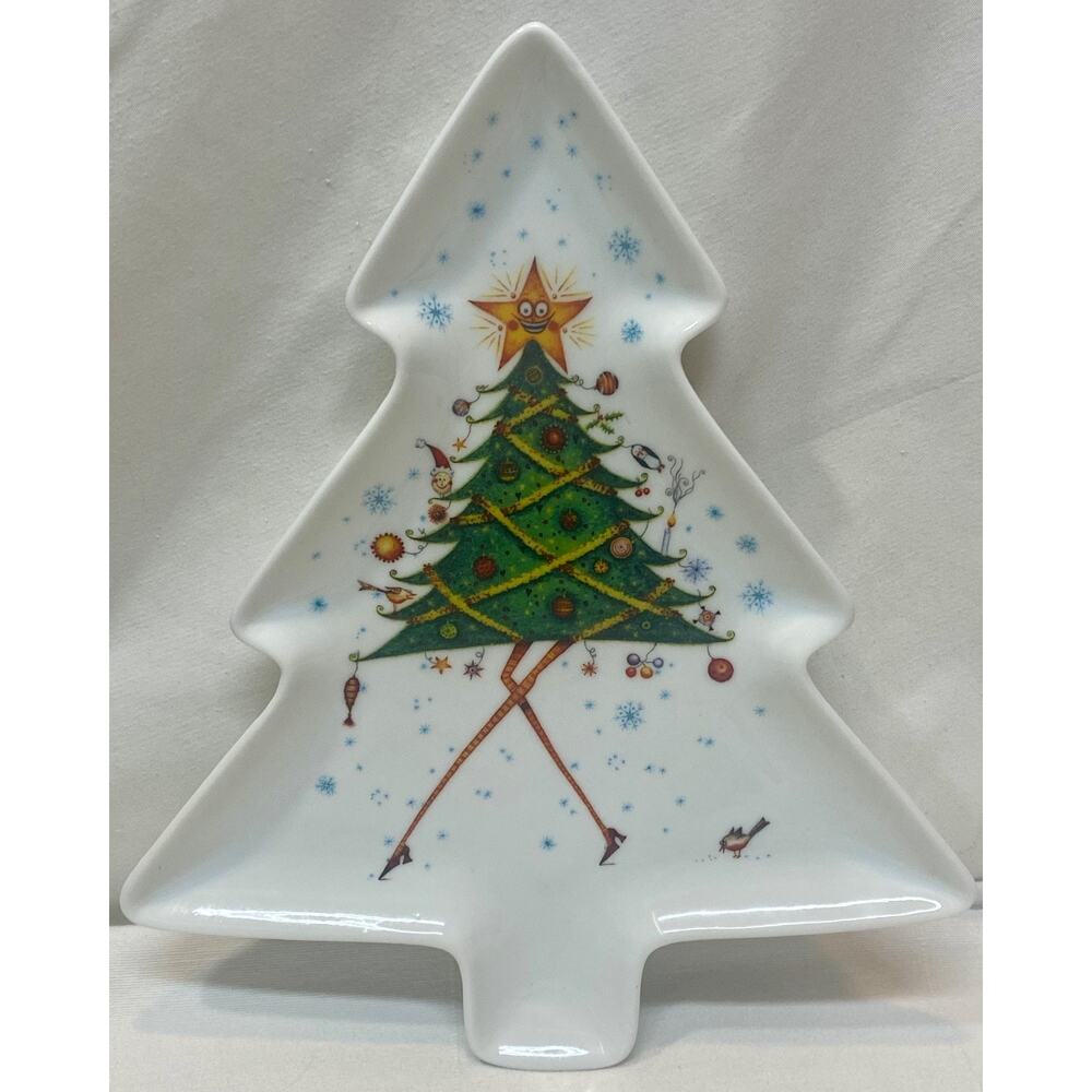 Royal Worcester Clare Mackie Christmas Tree Plate Platter Serving Dish 2005